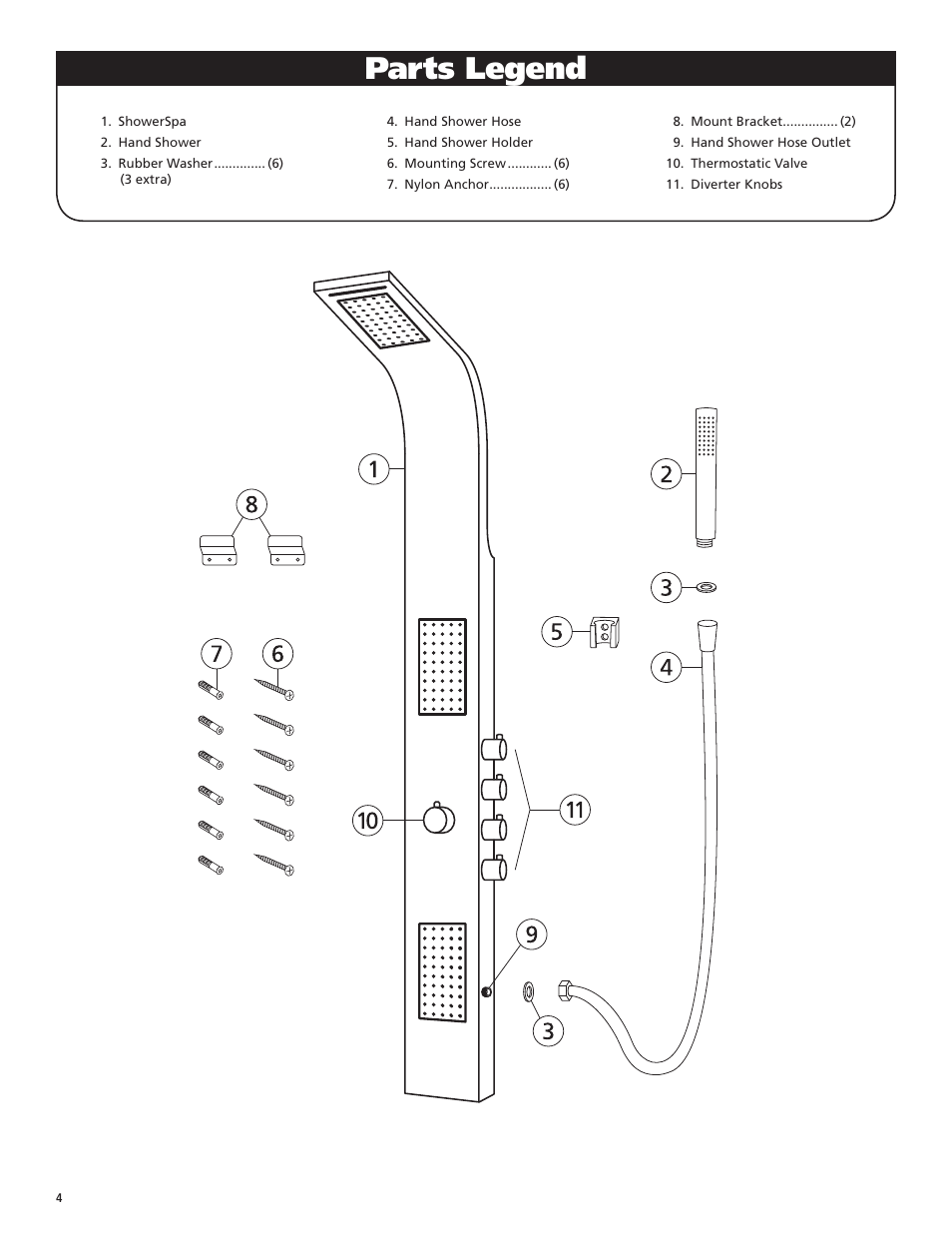 Parts legend | PULSE ShowerSpas 1033 Santa Cruz User Manual | Page 4 / 8