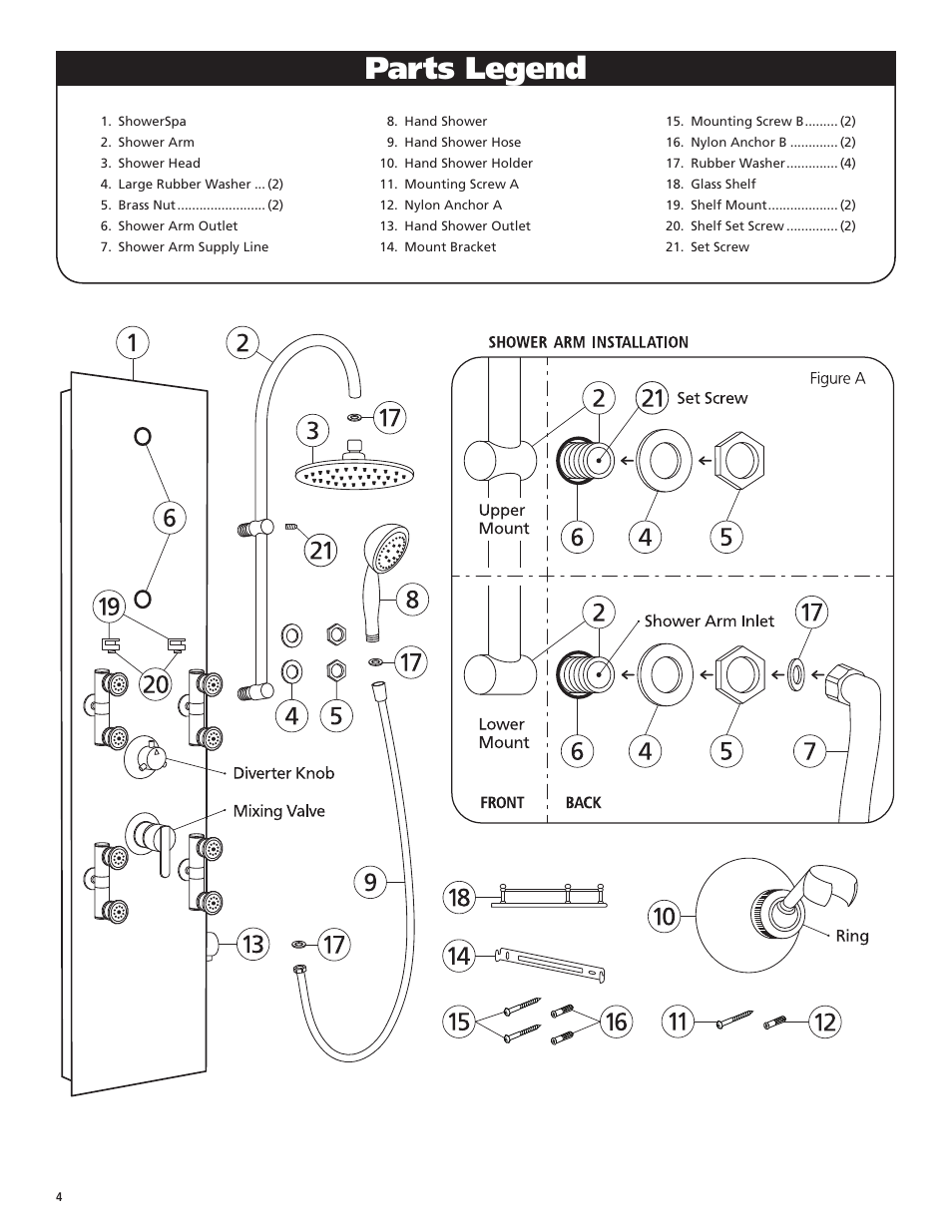 Parts legend | PULSE ShowerSpas 1027 Vaquero User Manual | Page 4 / 8