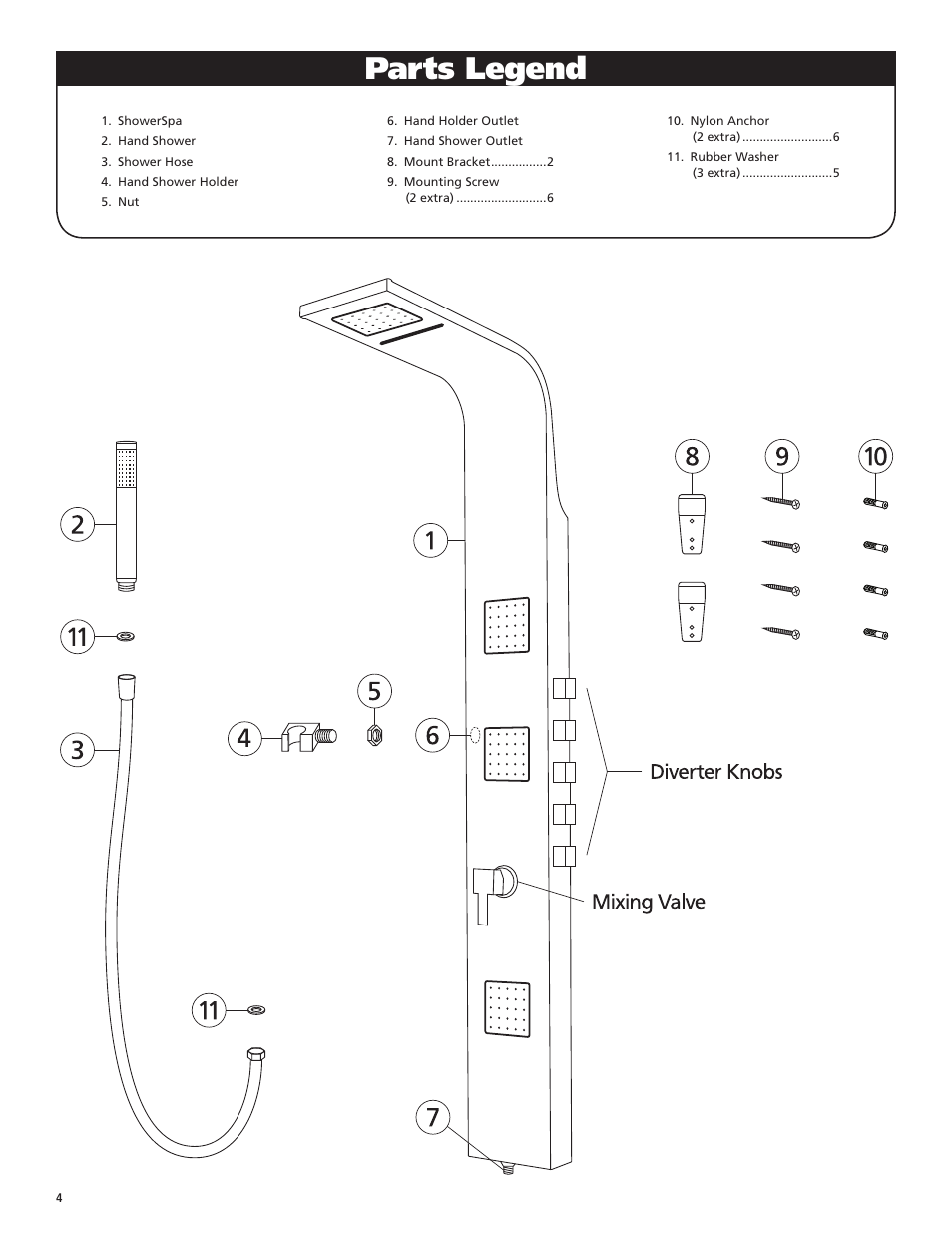 Parts legend | PULSE ShowerSpas 1034 Waimea User Manual | Page 4 / 8