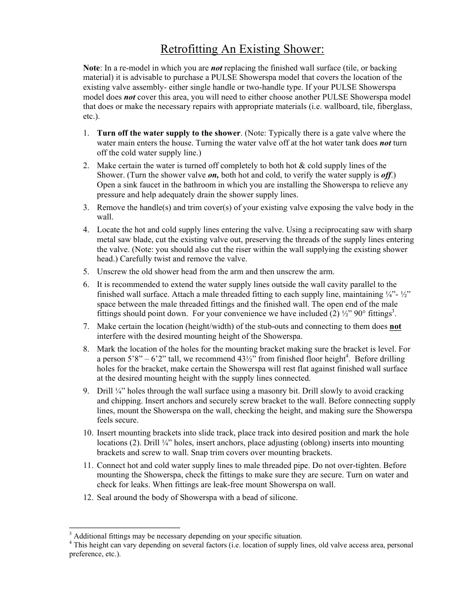 Retrofitting an existing shower | PULSE ShowerSpas 1001 Kapalani User Manual | Page 2 / 2
