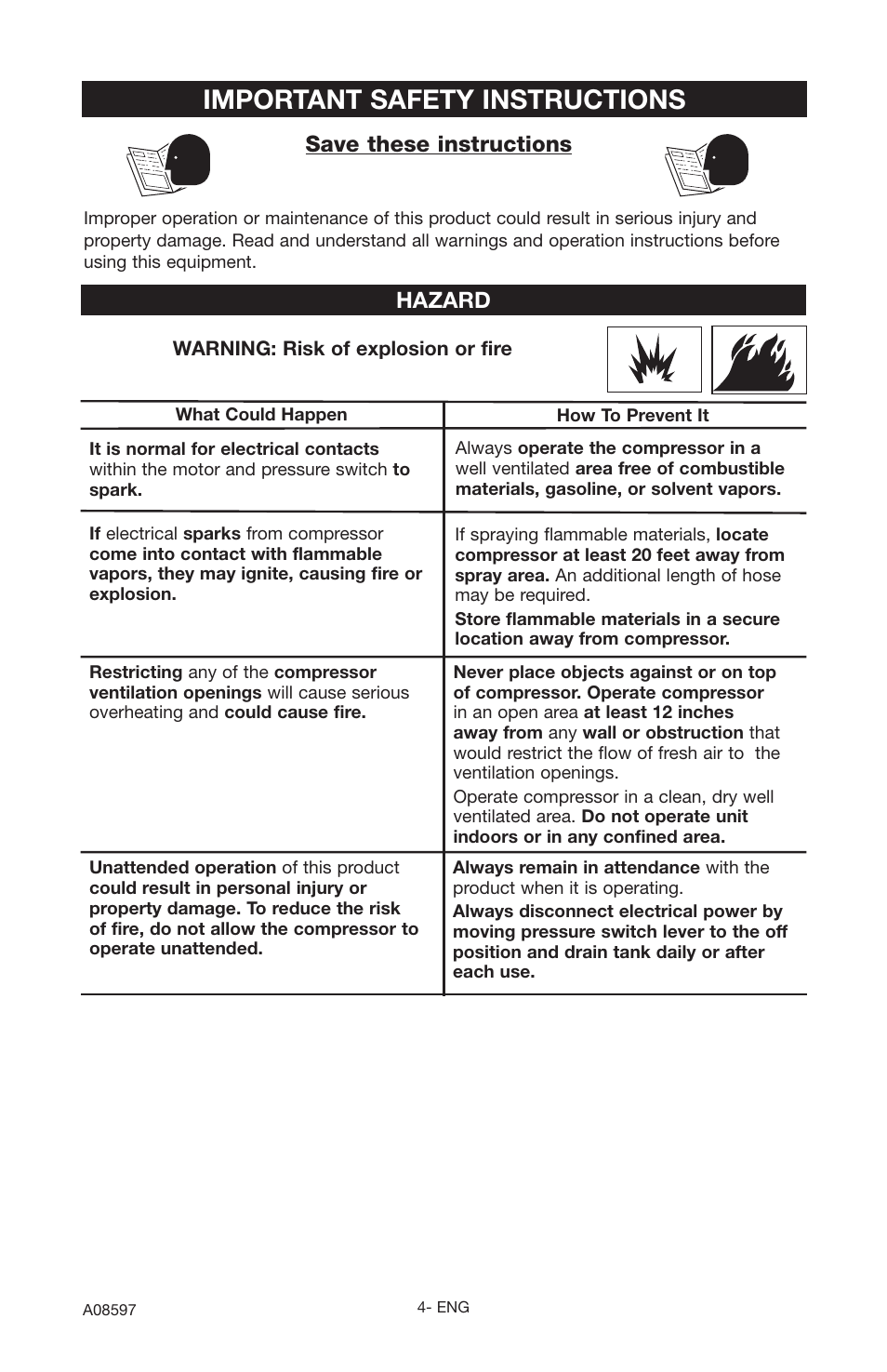 Important safety instructions, Save these instructions, Hazard | Craftsman 919.16644 User Manual | Page 4 / 44