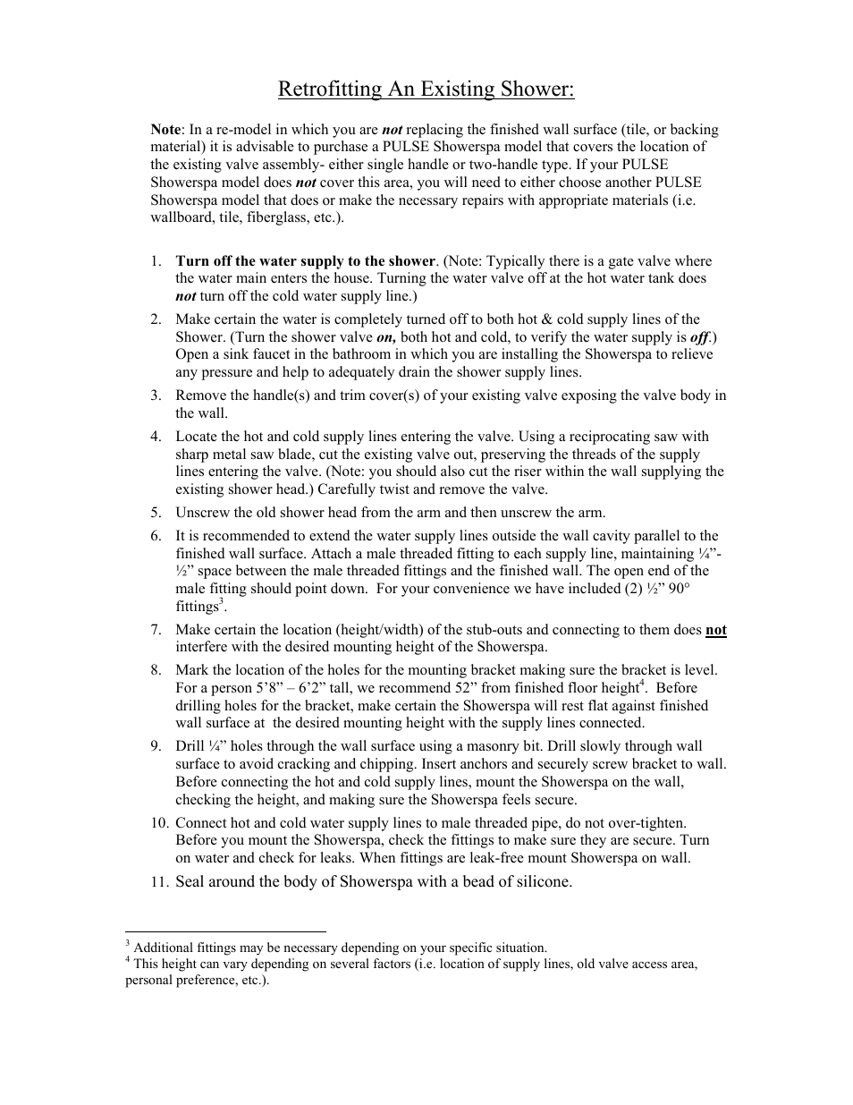 Retrofitting an existing shower | PULSE ShowerSpas 1014 Luana User Manual | Page 2 / 2