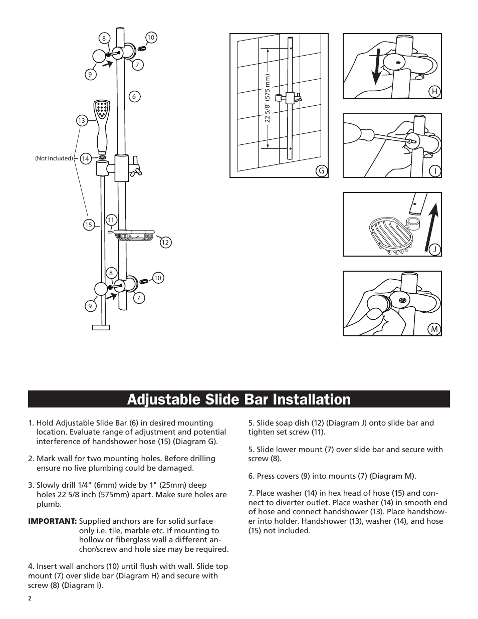 Adjustable slide bar installation | PULSE ShowerSpas 1010 Adjustable Slide Bar User Manual | Page 2 / 2