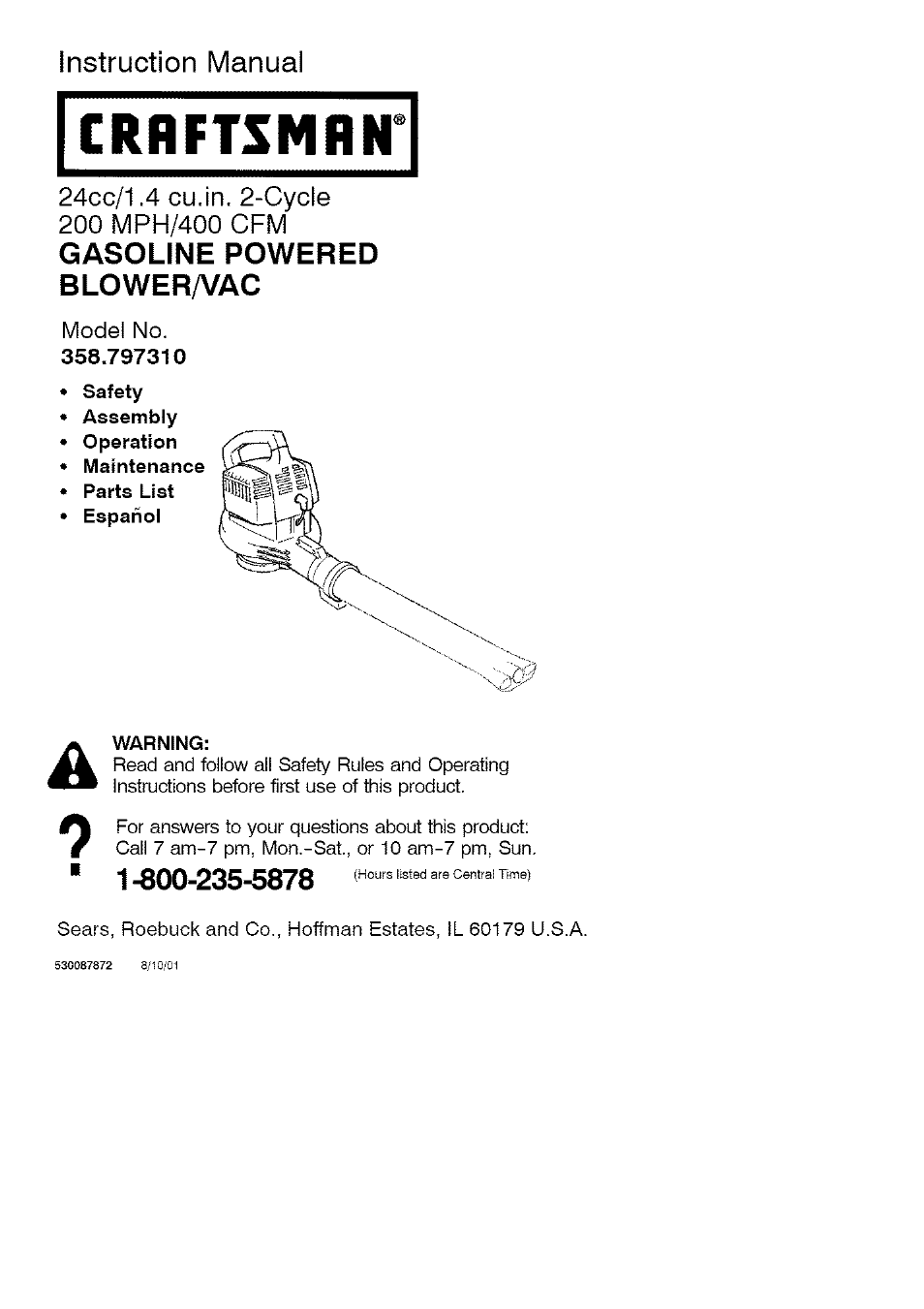 Craftsman 358.797310 User Manual | 13 pages