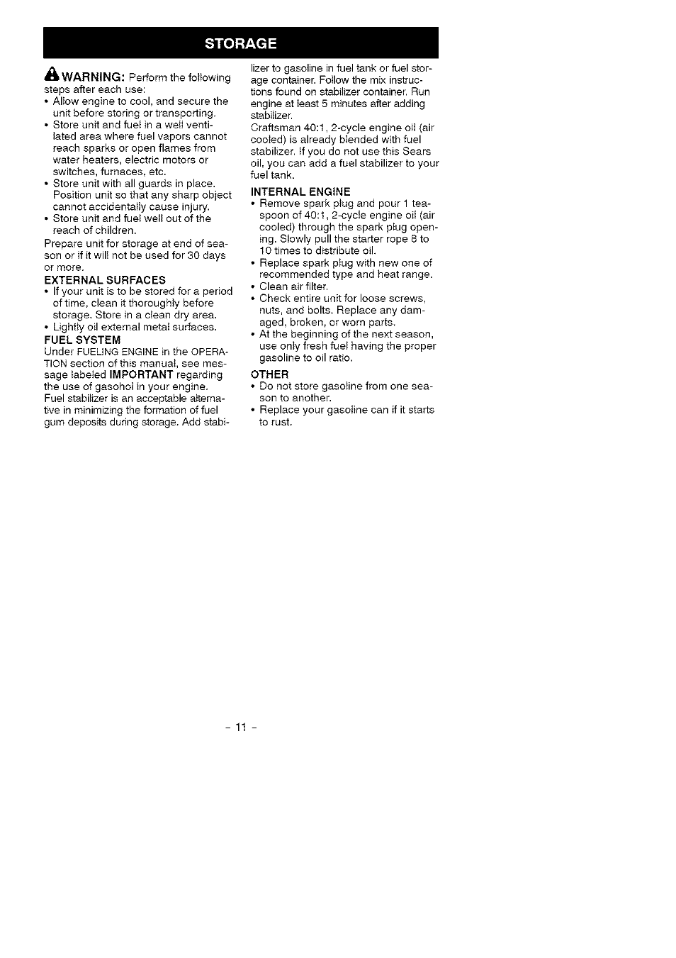 Storage | Craftsman 358.797310 User Manual | Page 11 / 13