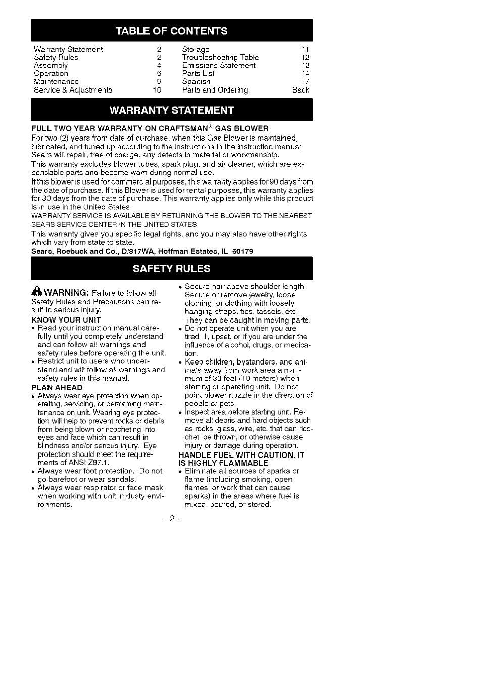 Craftsman 358.797310 User Manual | Page 2 / 13