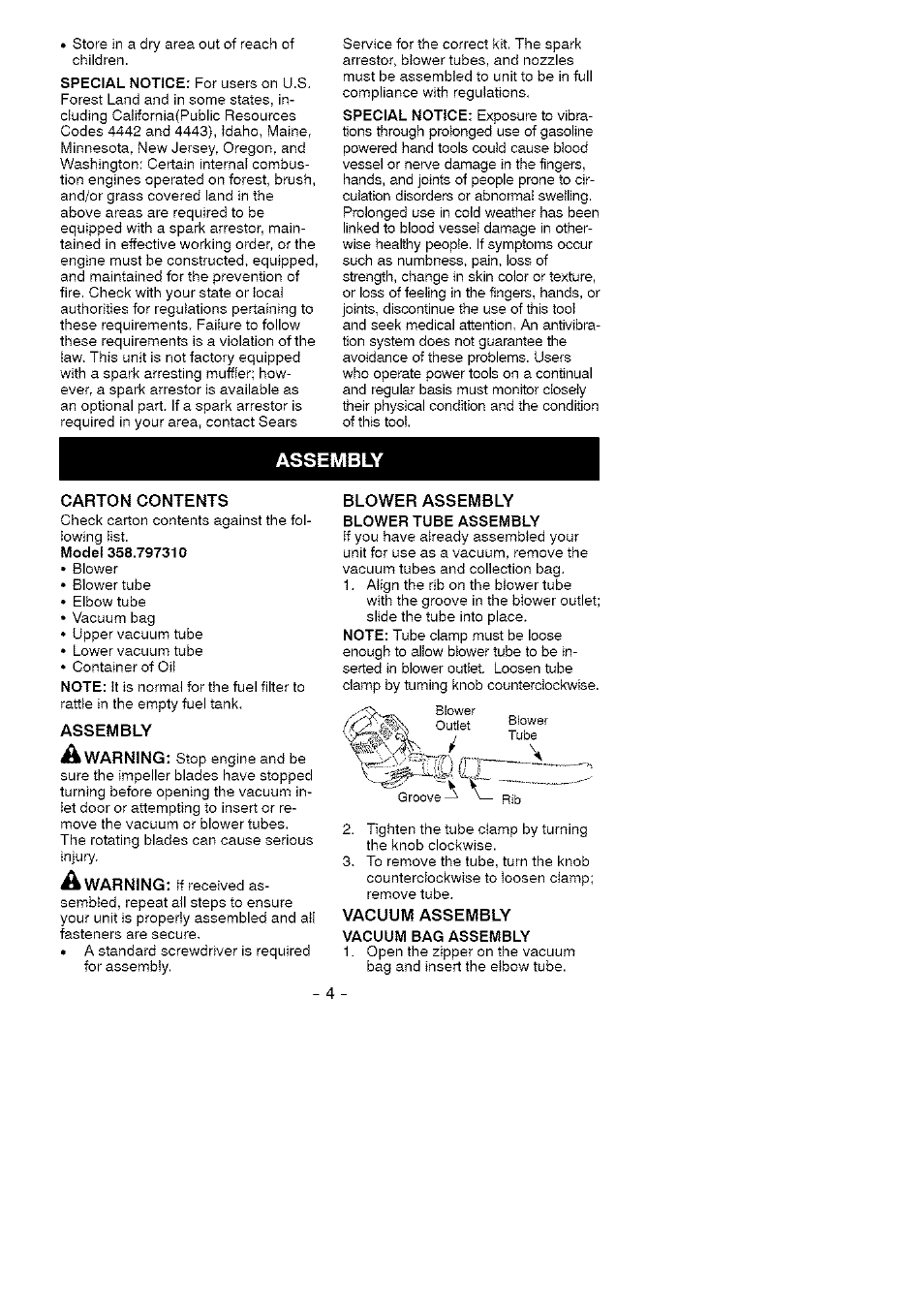 Assembly | Craftsman 358.797310 User Manual | Page 4 / 13