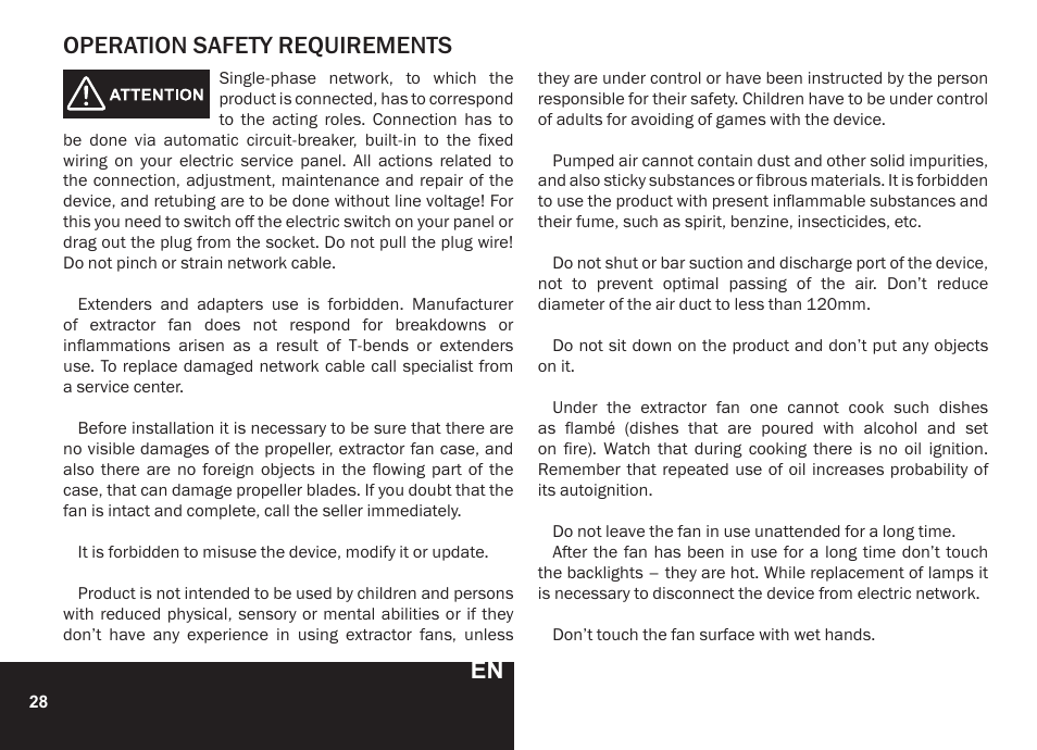 Operation safety requirements | PYRAMIDA CXW-KH 60 User Manual | Page 28 / 48