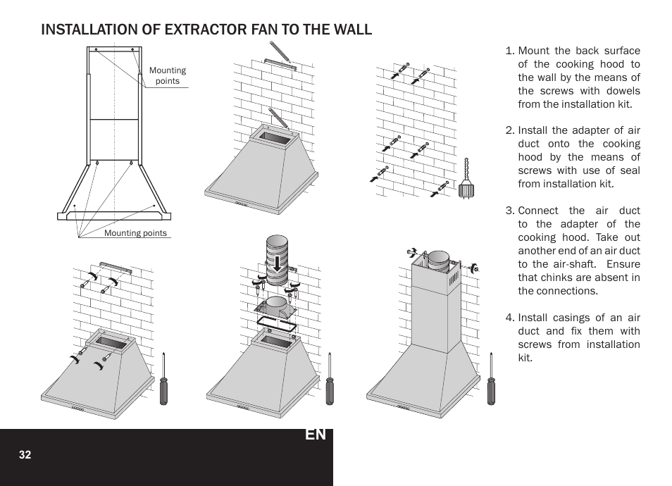 Installation of extractor fan to the wall | PYRAMIDA CXW-KH 60 User Manual | Page 32 / 48