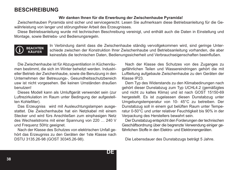 Beschreibung | PYRAMIDA CXW-KH 60 User Manual | Page 38 / 48