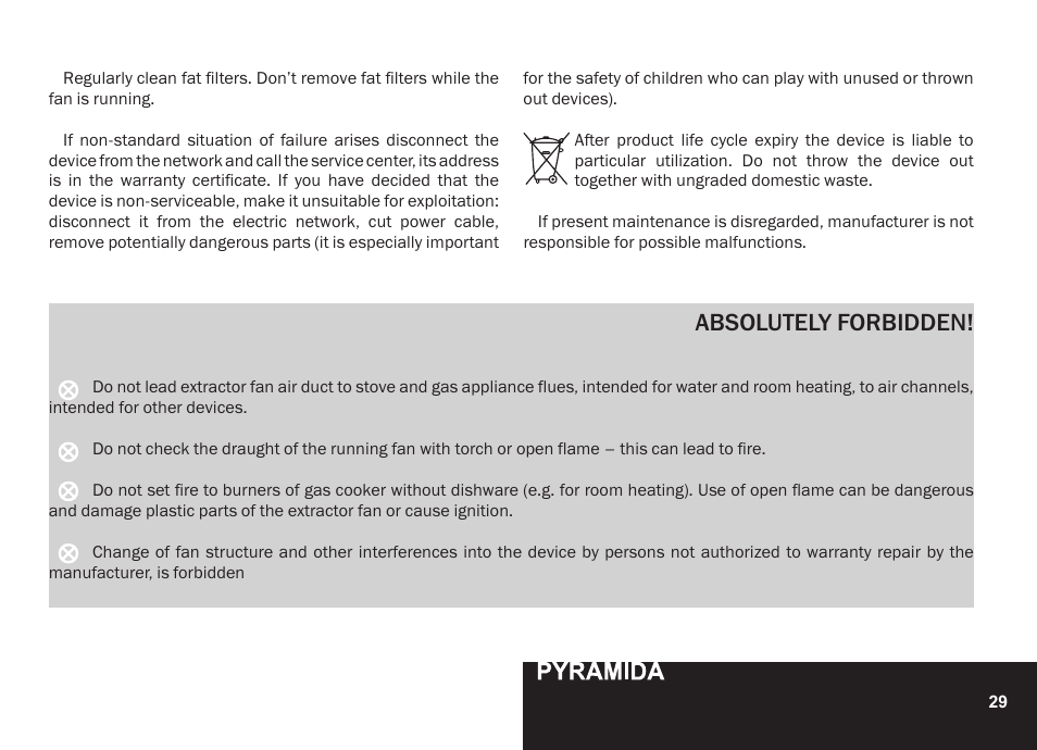 Absolutely forbidden | PYRAMIDA R 90 User Manual | Page 29 / 48