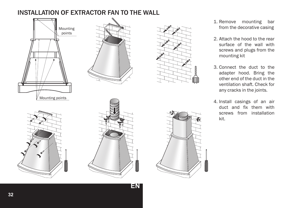 Installation of extractor fan to the wall | PYRAMIDA R 90 User Manual | Page 32 / 48