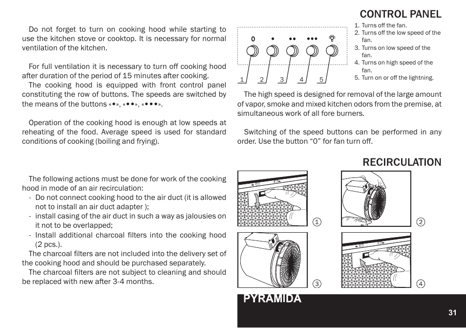 Control panel recirculation | PYRAMIDA KH 60 Rustico v.2 User Manual | Page 31 / 48