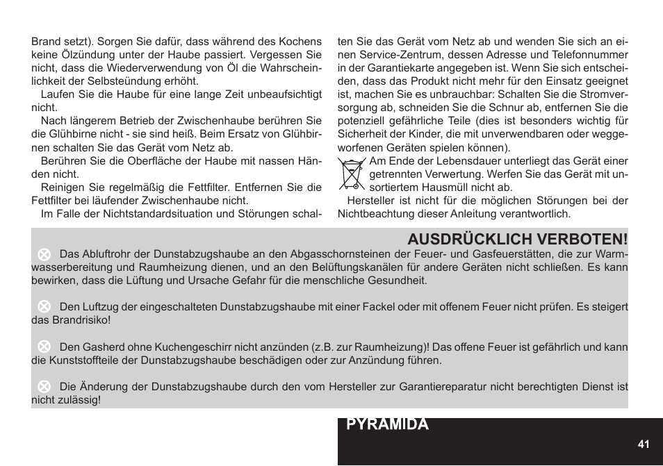 Ausdrücklich verboten | PYRAMIDA KH 60 Rustico v.2 User Manual | Page 41 / 48