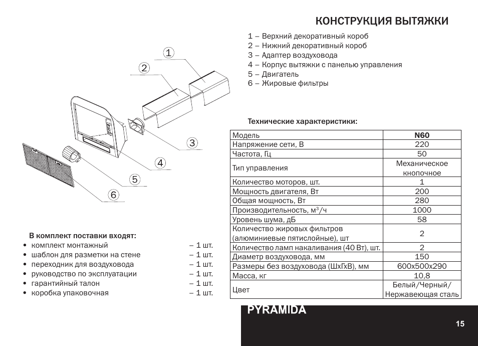 Конструкция вытяжки | PYRAMIDA N 60 User Manual | Page 15 / 48