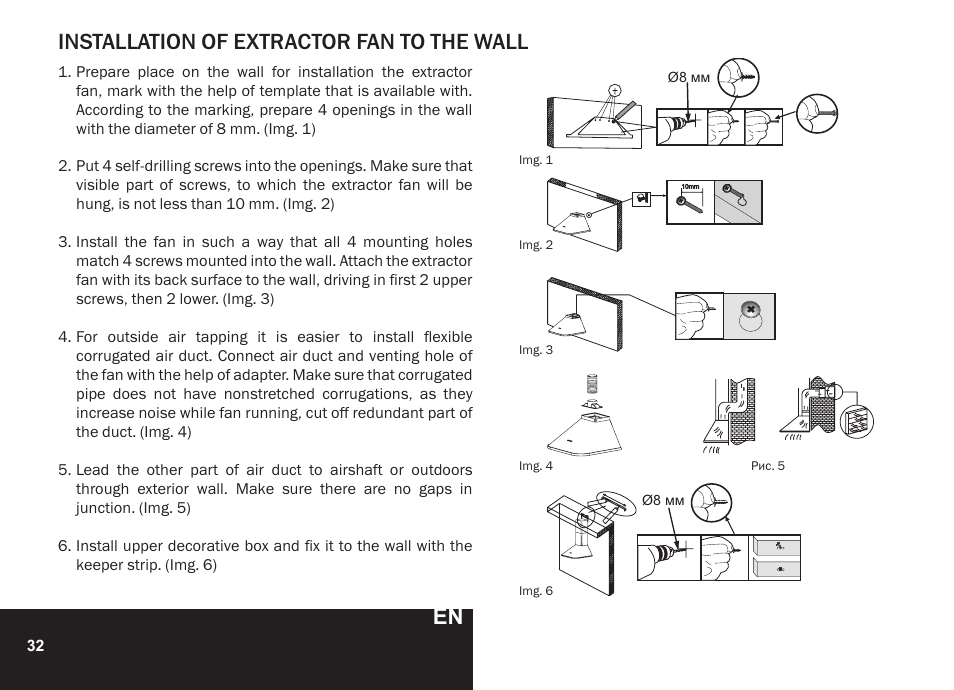 Installation of extractor fan to the wall | PYRAMIDA N 60 User Manual | Page 32 / 48