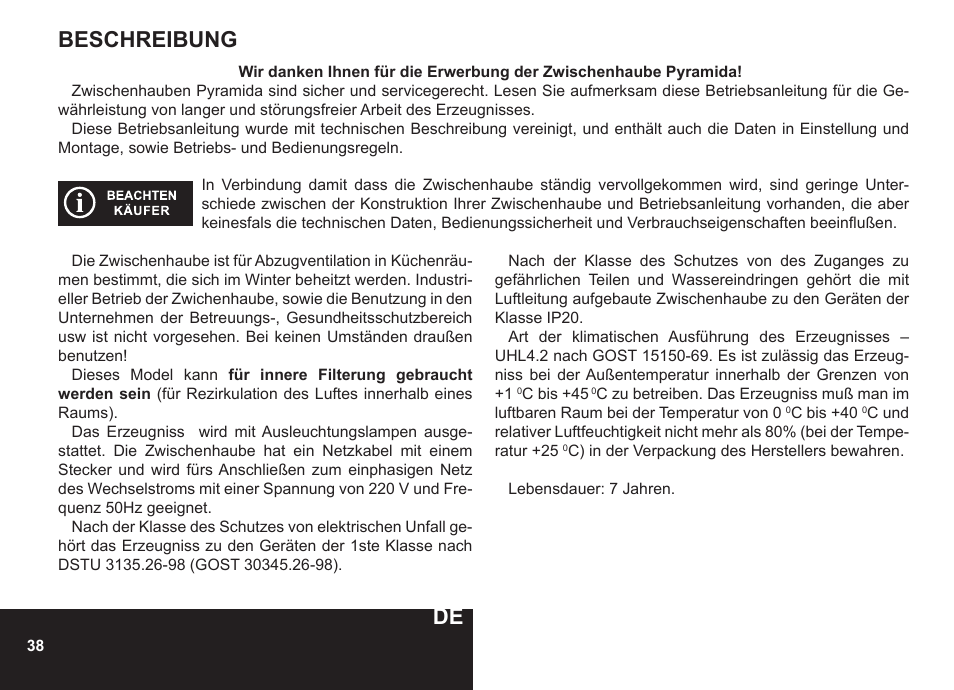 Beschreibung | PYRAMIDA N 60 User Manual | Page 38 / 48