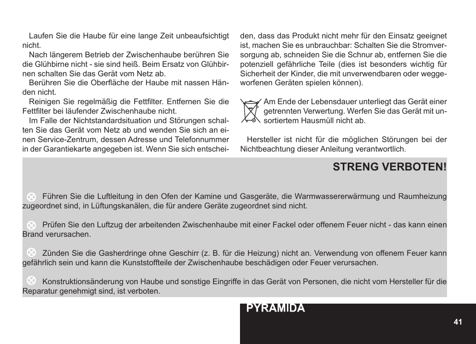 Streng verboten | PYRAMIDA N 60 User Manual | Page 41 / 48