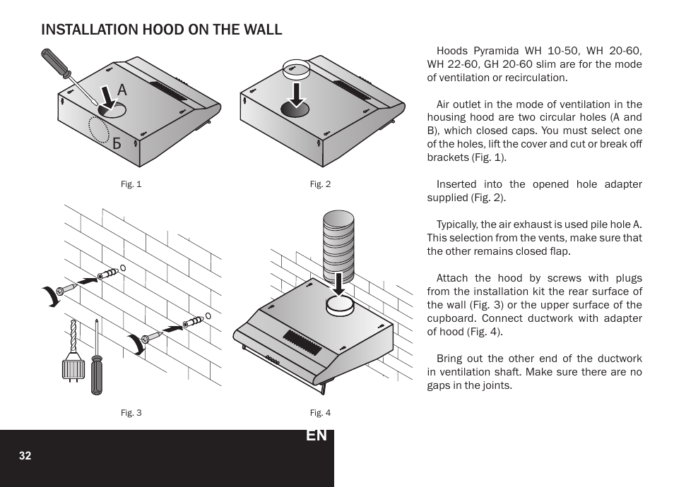 Installation hood on the wall | PYRAMIDA GH 20-60 slim v.1 User Manual | Page 32 / 48