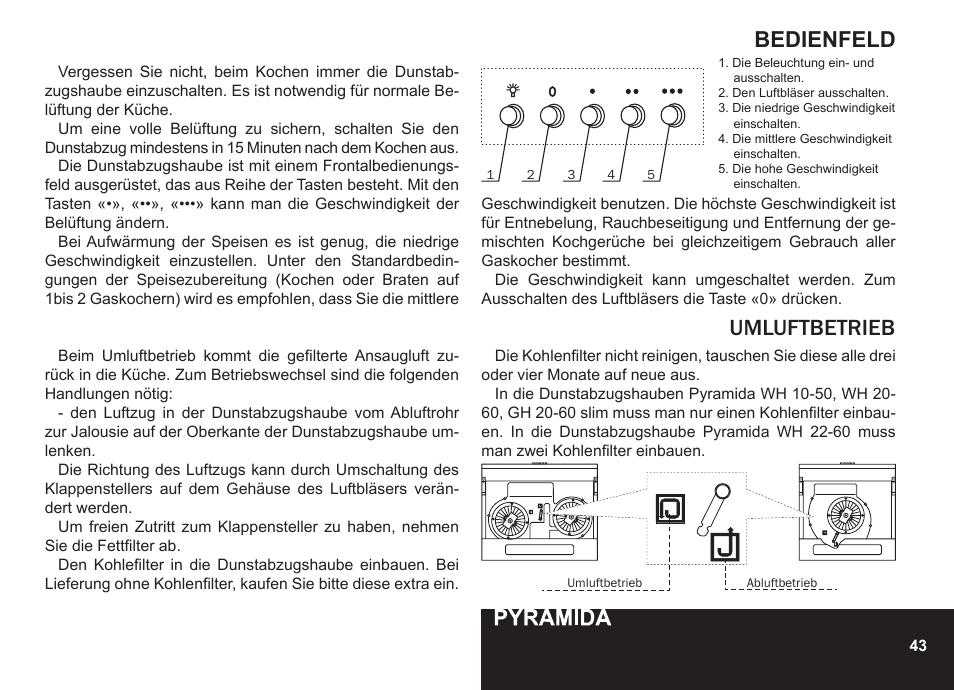 Bedienfeld umluftbetrieb | PYRAMIDA GH 20-60 slim v.1 User Manual | Page 43 / 48