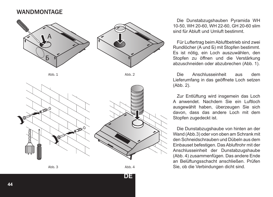 Wandmontage | PYRAMIDA GH 20-60 slim v.1 User Manual | Page 44 / 48