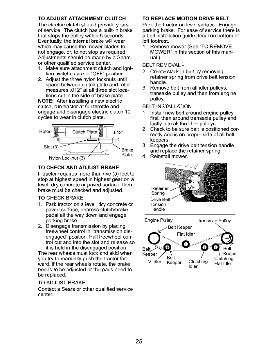 To check and adjust brake | Craftsman 917.276320 User Manual | Page 25 / 56