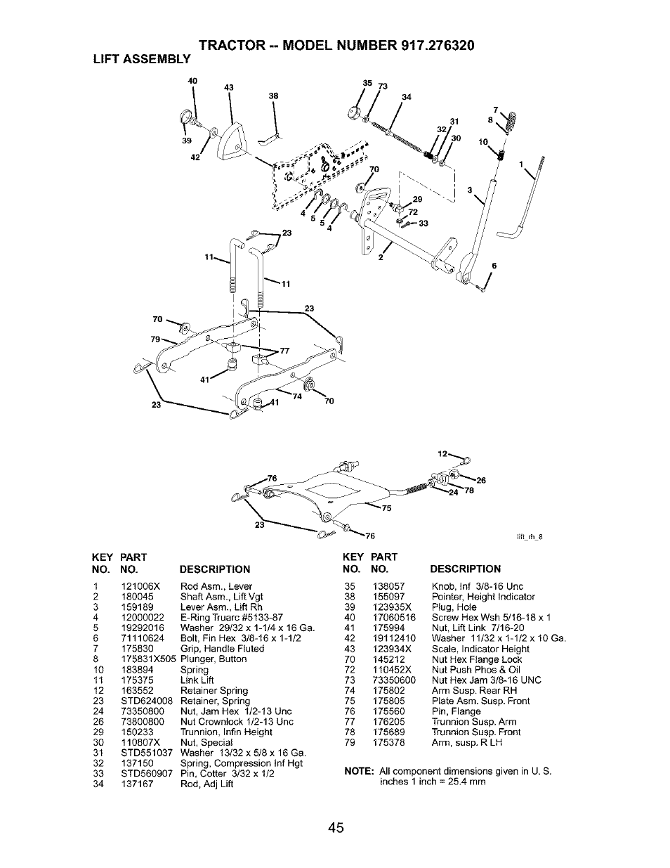 Lift assembly | Craftsman 917.276320 User Manual | Page 45 / 56