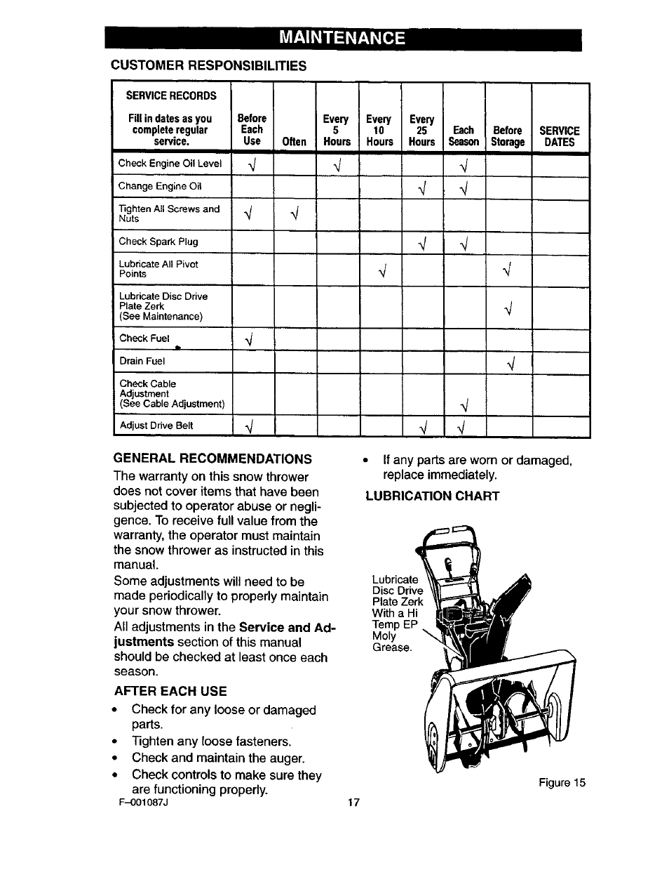 Maintenance | Craftsman 536.886440 User Manual | Page 17 / 54