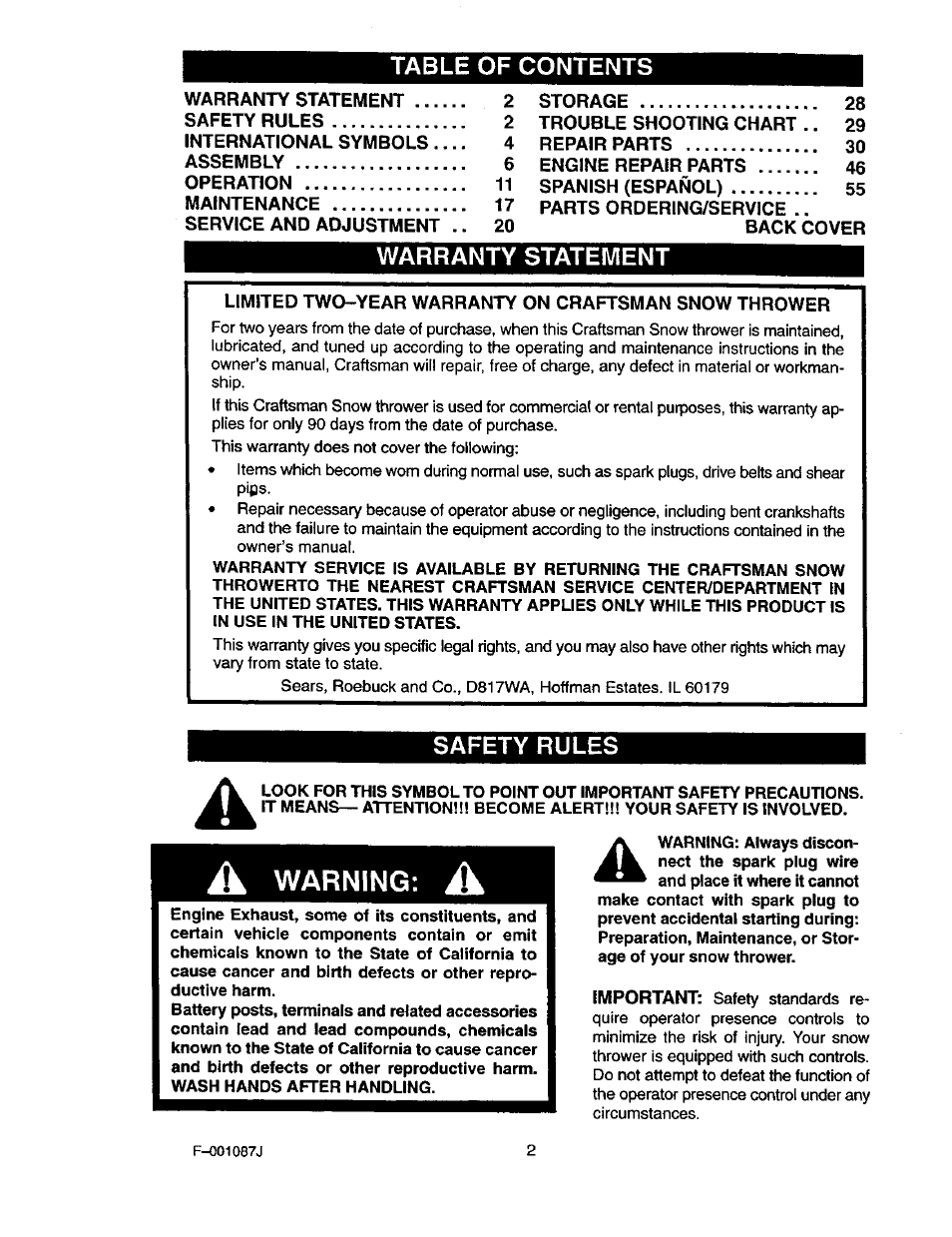 Craftsman 536.886440 User Manual | Page 2 / 54