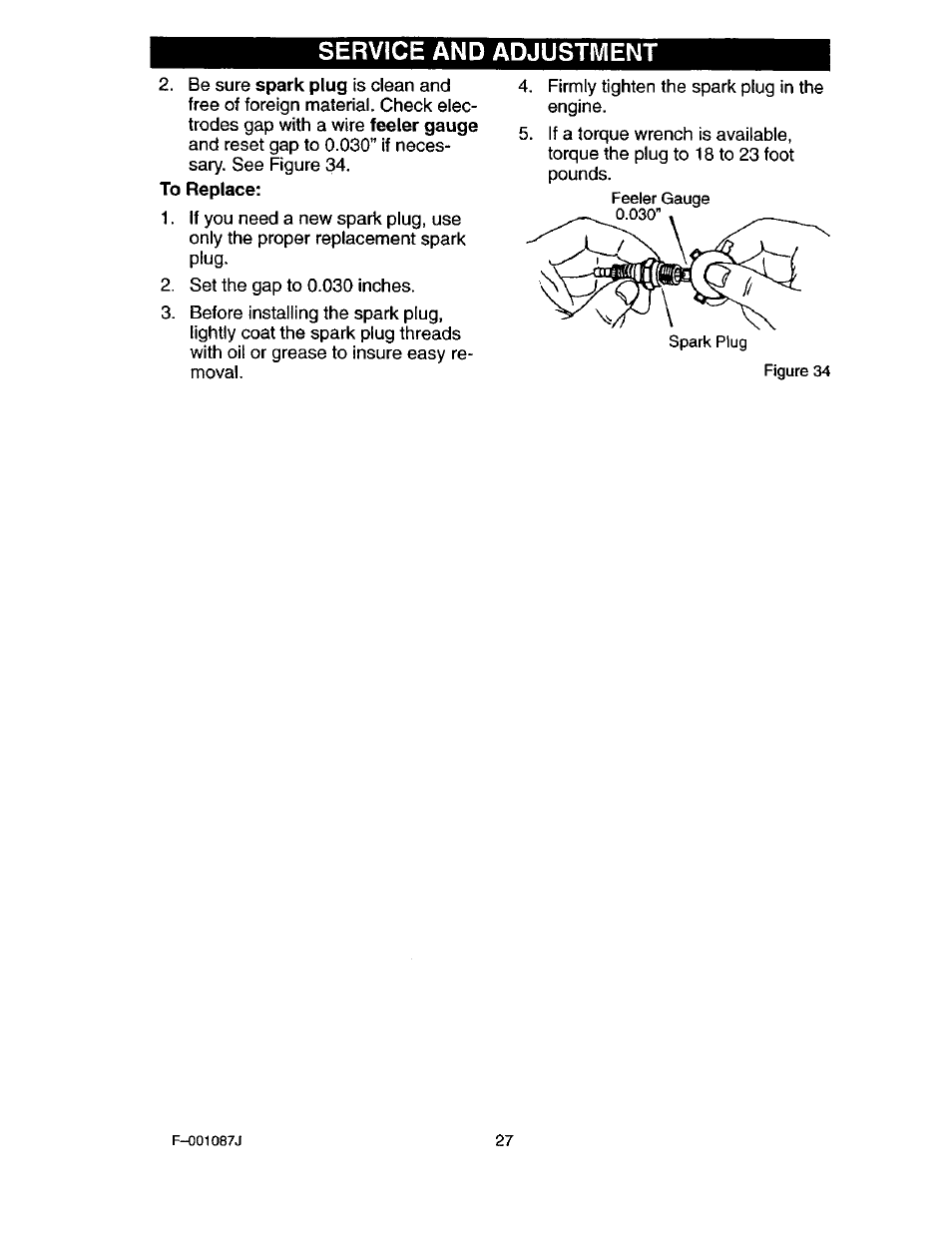 Service and adjustment | Craftsman 536.886440 User Manual | Page 27 / 54