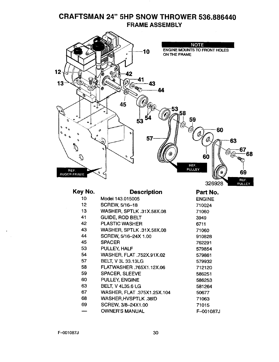 Frame assembly | Craftsman 536.886440 User Manual | Page 30 / 54