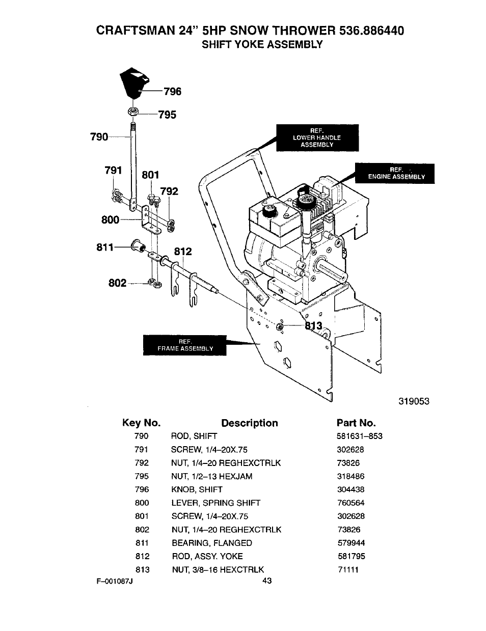 Shift yoke assembly | Craftsman 536.886440 User Manual | Page 43 / 54