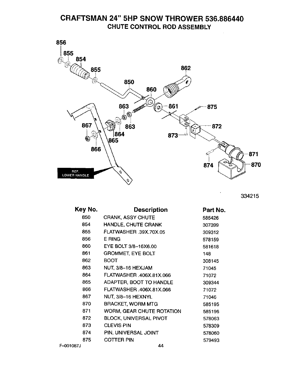 Chute control rod assembly | Craftsman 536.886440 User Manual | Page 44 / 54