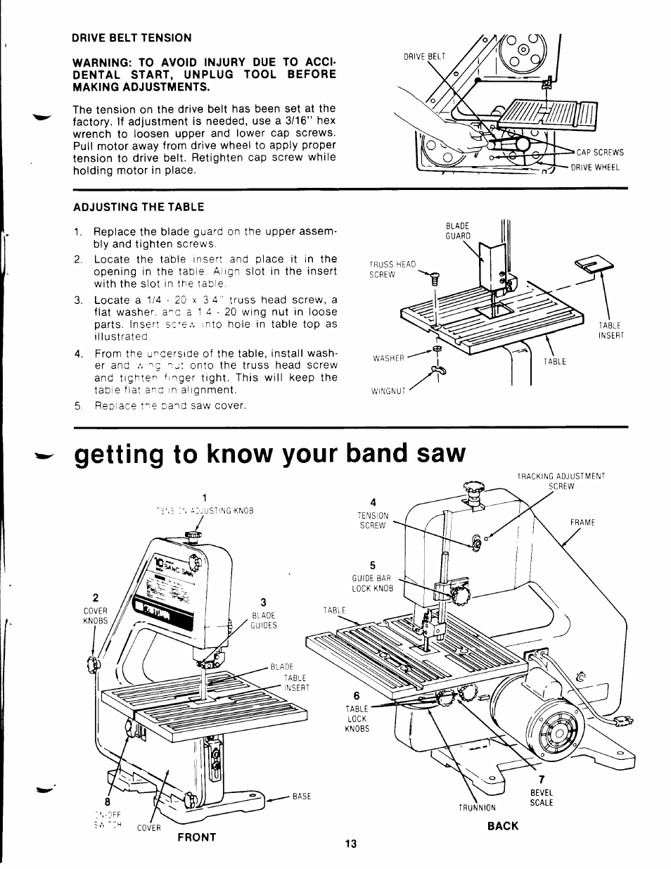 Getting to know your band saw | Craftsman 113.244513 User Manual | Page 13 / 20