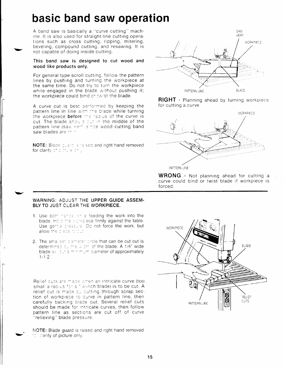 Basic band saw operation, Right, Wrong | Craftsman 113.244513 User Manual | Page 15 / 20