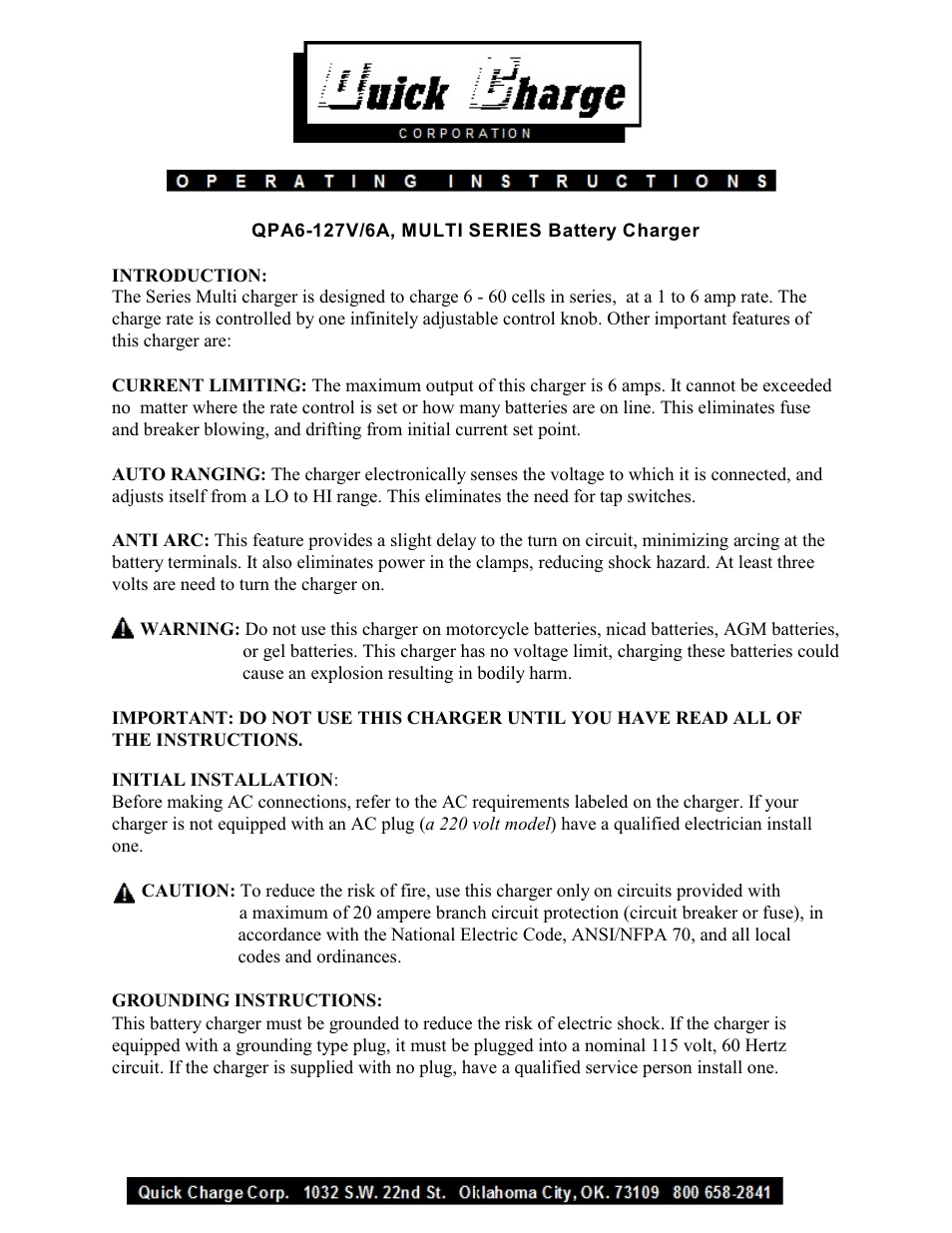 Quick Charge QPA6-127V/6A User Manual | 4 pages