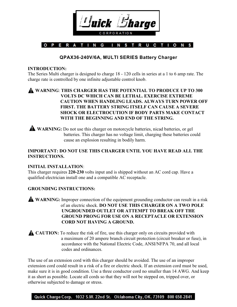Quick Charge QPAX36-240V/6A User Manual | 4 pages