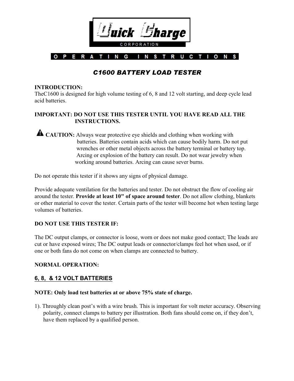Quick Charge C1600 User Manual | 4 pages