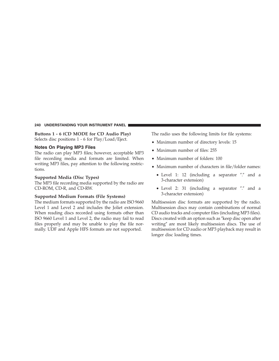 Notes on playing mp3 files | Ram Trucks 2007 3500 (Diesel) User Manual | Page 240 / 552