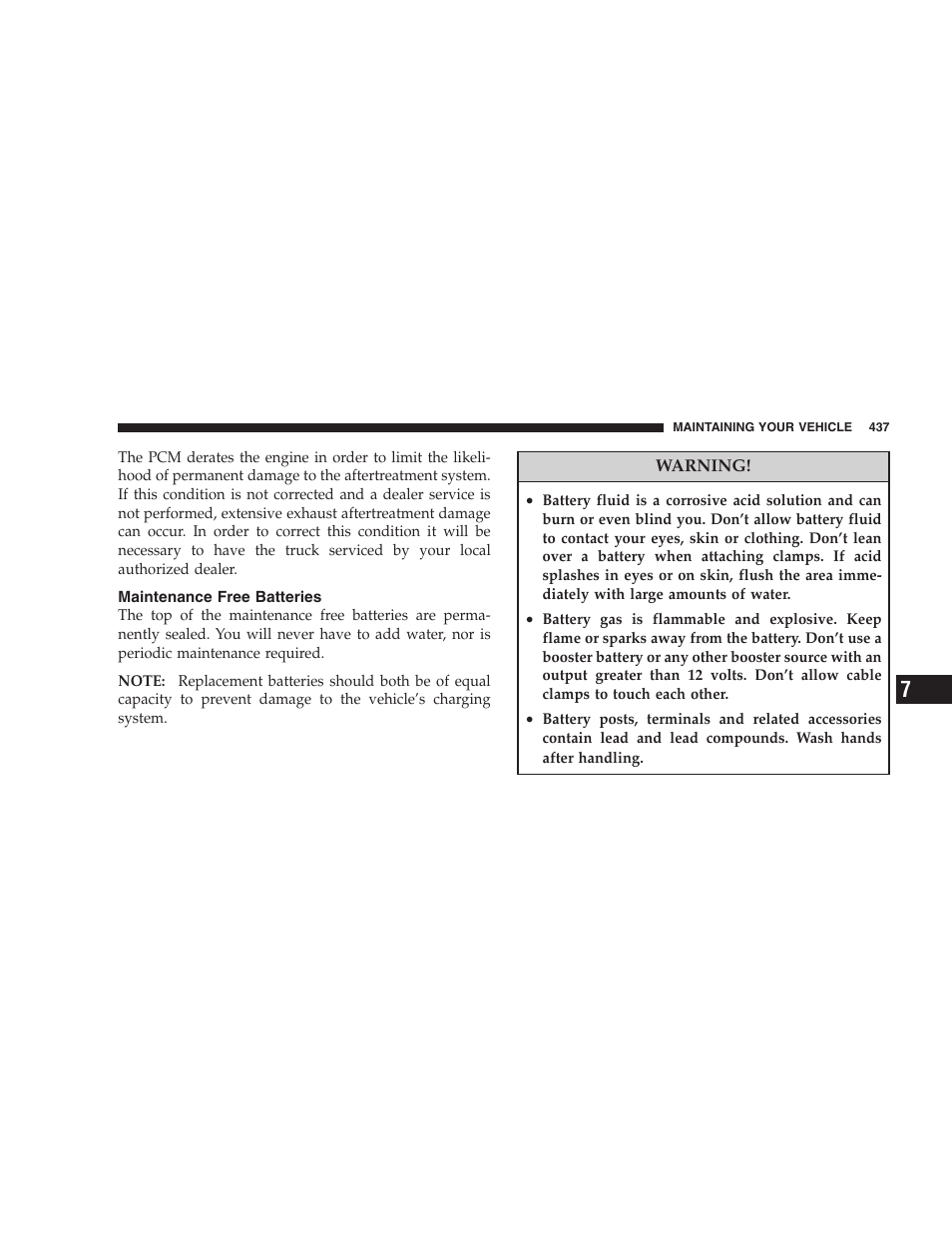 Maintenance free batteries | Ram Trucks 2007 3500 (Diesel) User Manual | Page 437 / 552