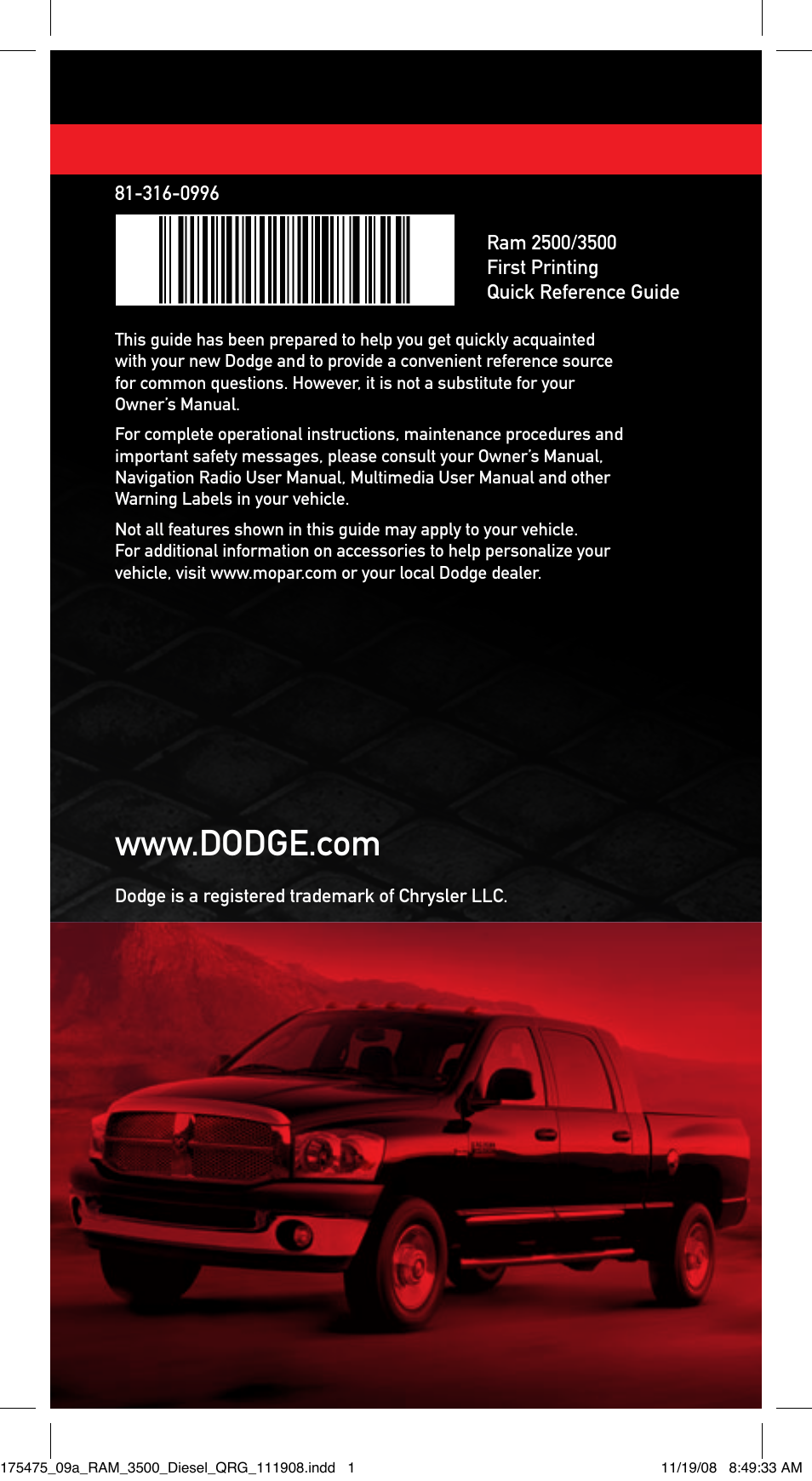 Ram Trucks 2009 Diesel - Quick Reference Guide User Manual | Page 12 / 12