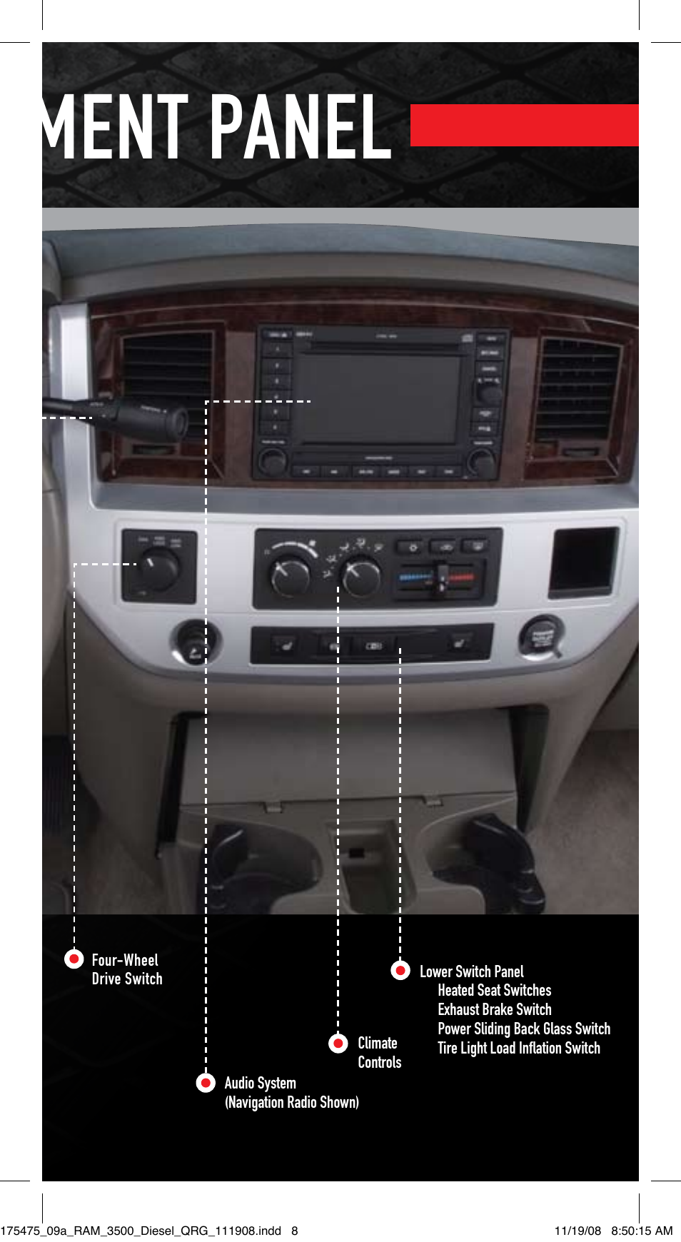 Instrument panel | Ram Trucks 2009 Diesel - Quick Reference Guide User Manual | Page 7 / 12