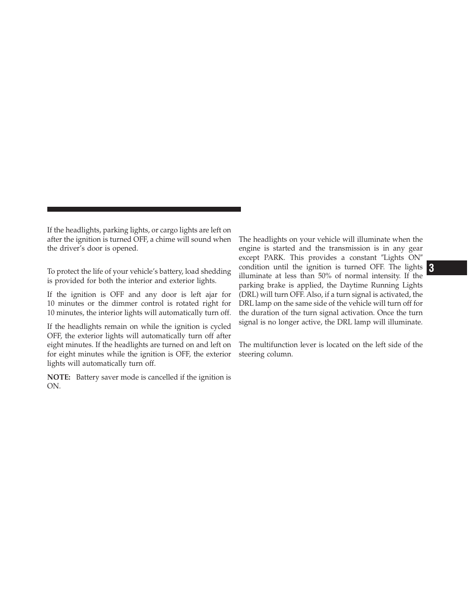 Lights-on reminder, Battery saver, Multifunction lever | Ram Trucks 2009 1500 - Owner Manual User Manual | Page 153 / 543