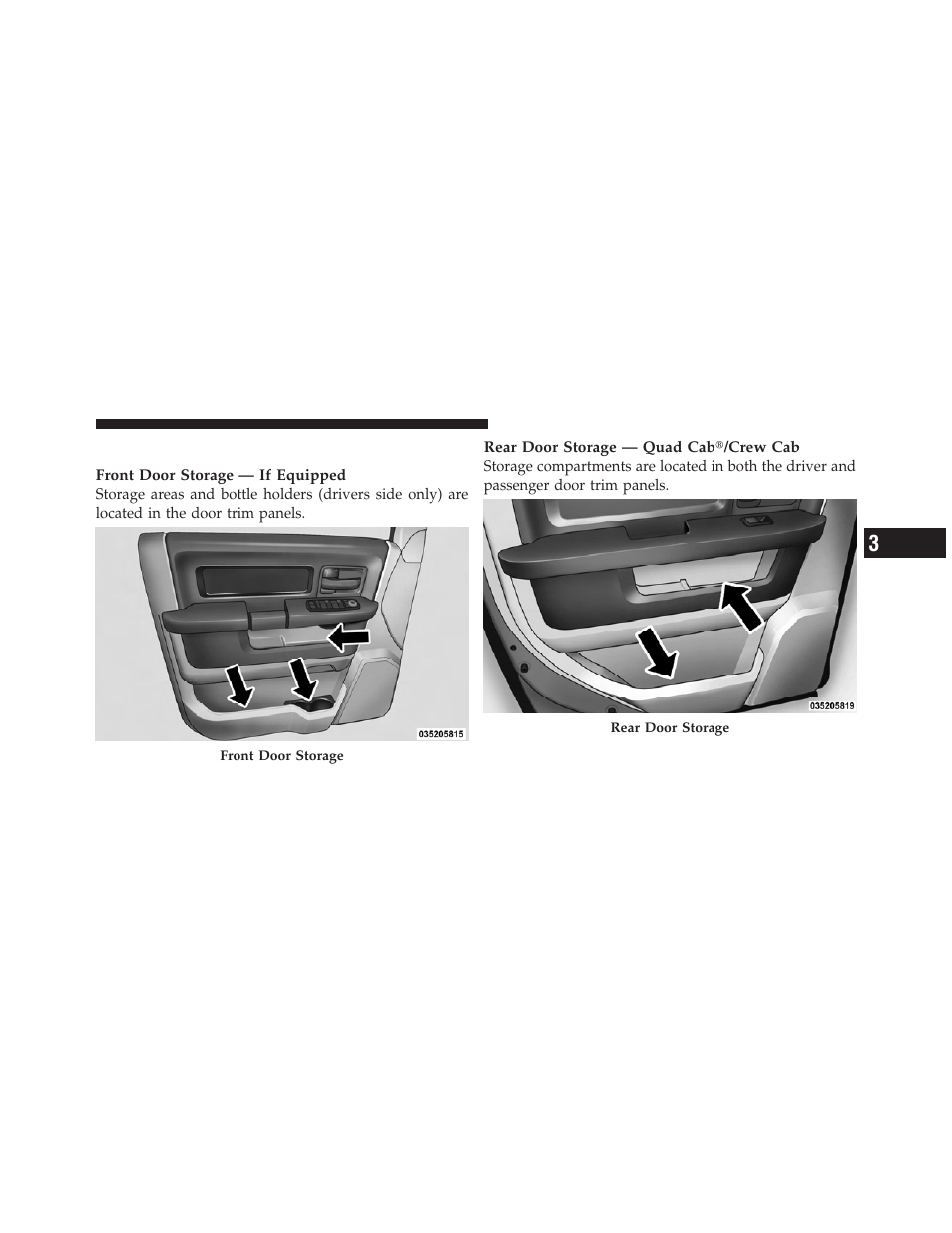 Door storage | Ram Trucks 2009 1500 - Owner Manual User Manual | Page 195 / 543