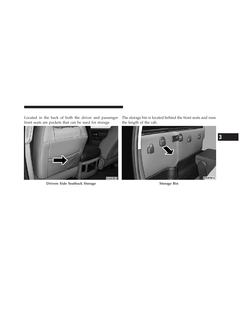 Seatback storage, Storage (regular cab) | Ram Trucks 2009 1500 - Owner Manual User Manual | Page 199 / 543