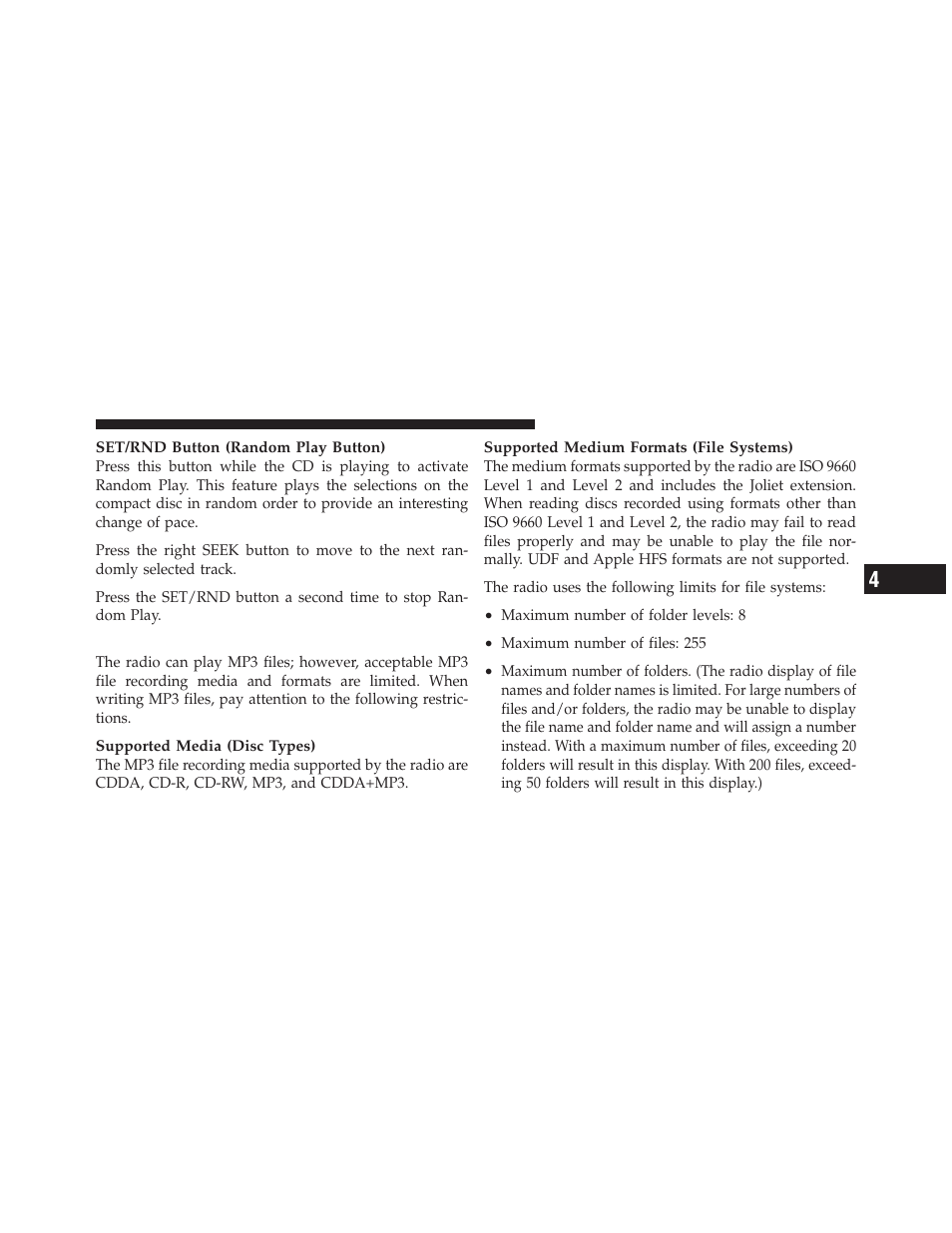 Notes on playing mp3 files | Ram Trucks 2009 1500 - Owner Manual User Manual | Page 283 / 543