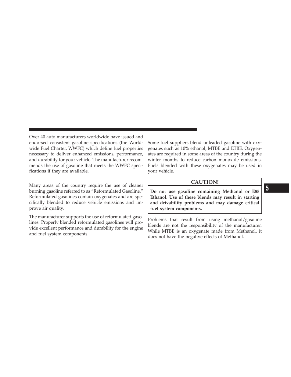 Reformulated gasoline, Gasoline/oxygenate blends | Ram Trucks 2009 1500 - Owner Manual User Manual | Page 389 / 543