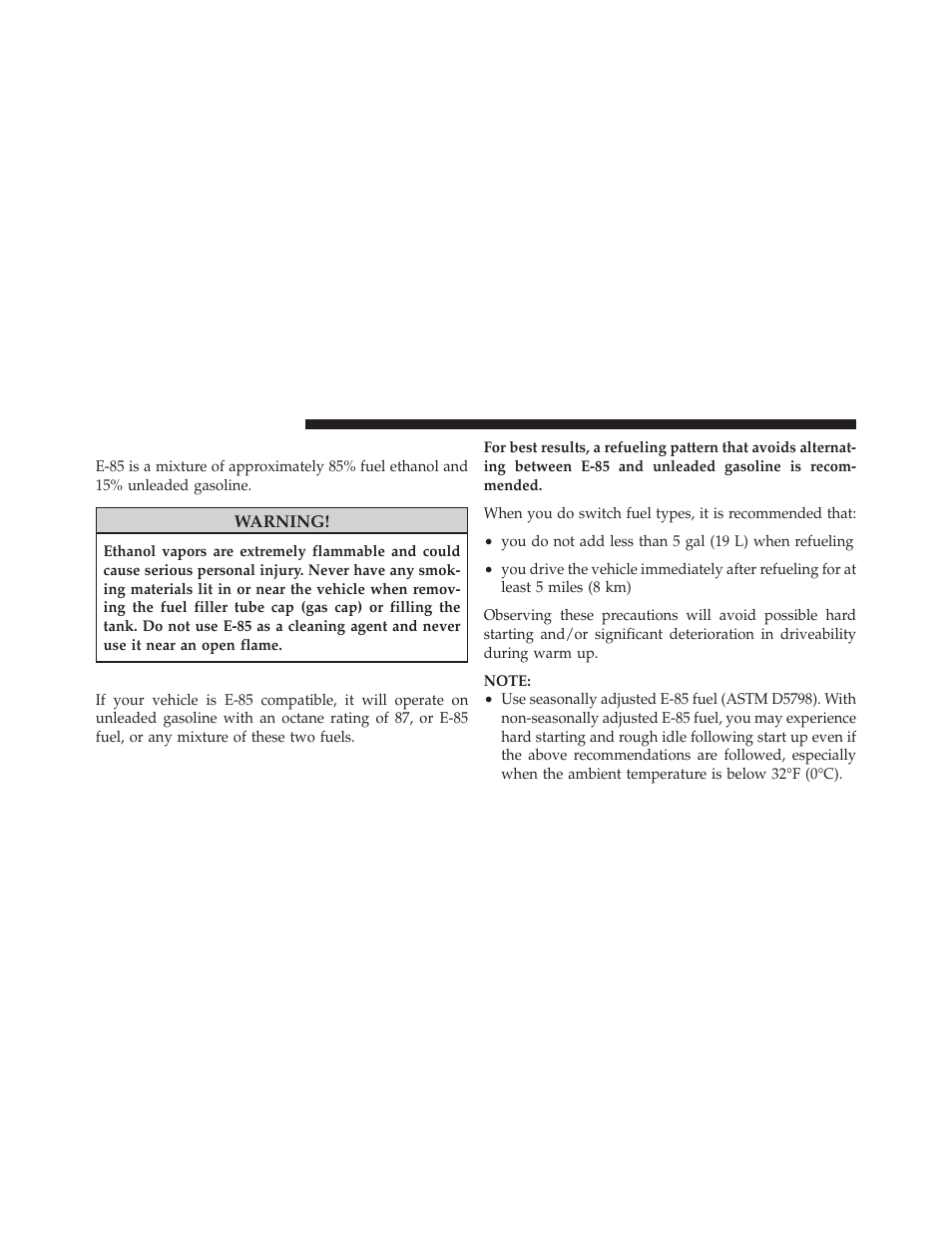 Ethanol fuel (e-85), Fuel requirements | Ram Trucks 2009 1500 - Owner Manual User Manual | Page 394 / 543