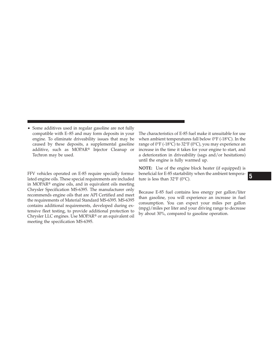 Starting, Cruising range, Selection of engine oil for flexible fuel | Vehicles (e-85) and gasoline vehicles | Ram Trucks 2009 1500 - Owner Manual User Manual | Page 395 / 543