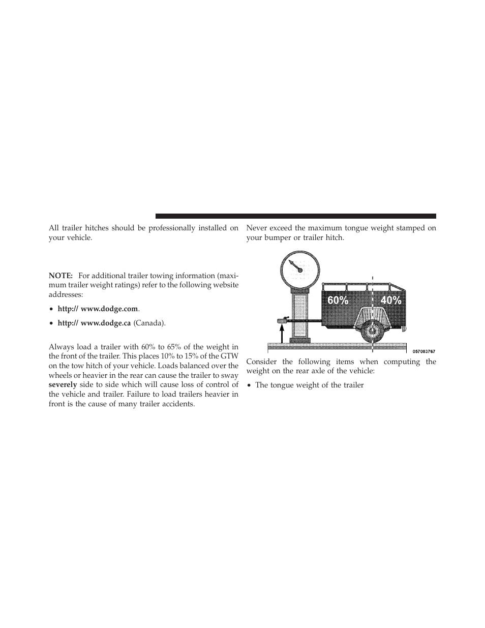 Trailer and tongue weight, Trailer towing weights (maximum trailer, Weight ratings) | Ram Trucks 2009 1500 - Owner Manual User Manual | Page 406 / 543